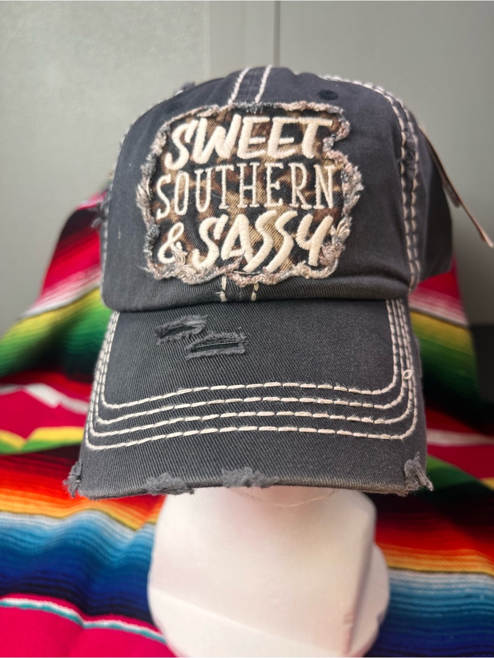 KBETHOS Black 'Sweet Southern & Sassy' Distressed Baseball Cap